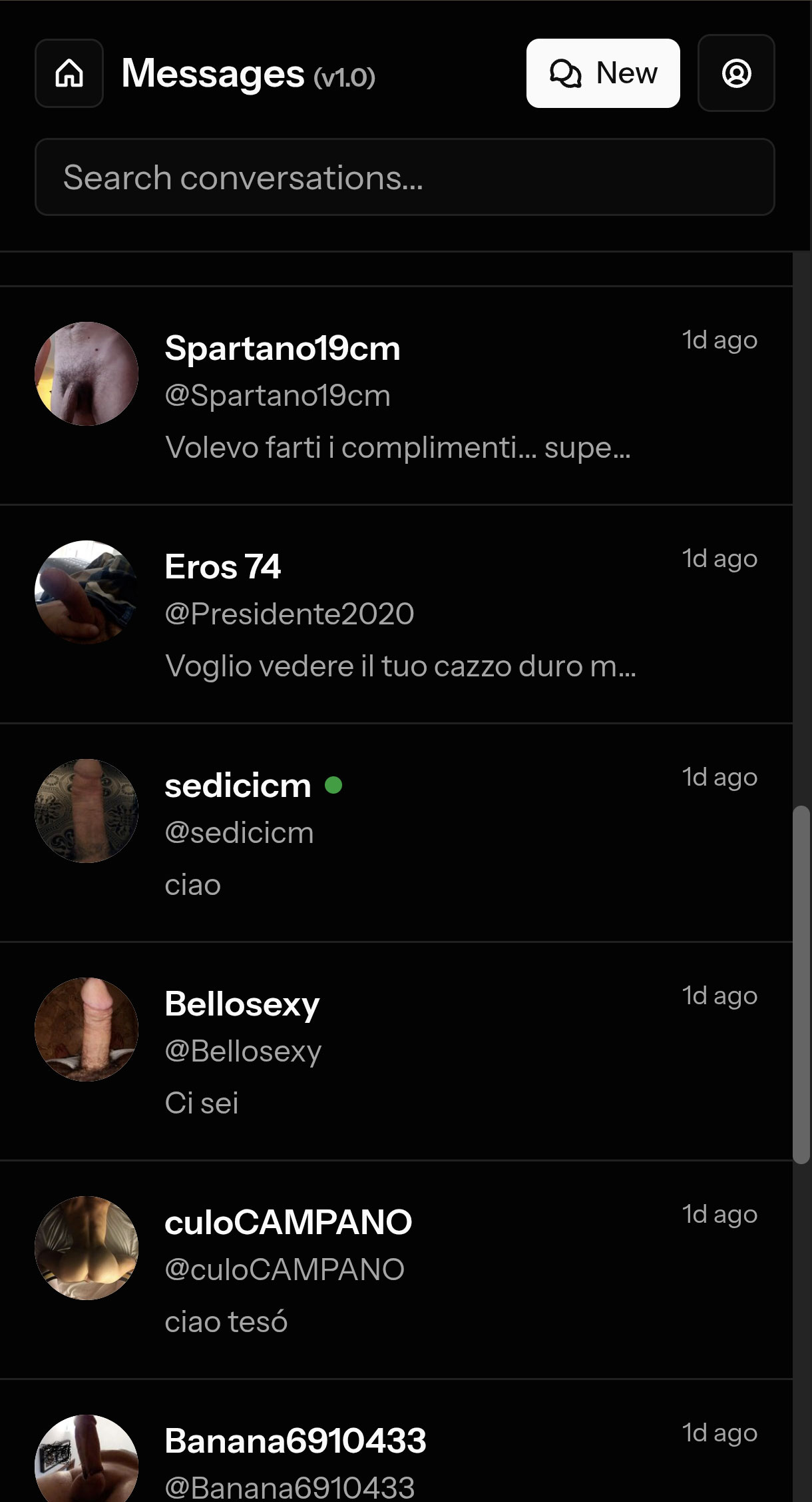 Chat list view showing conversations